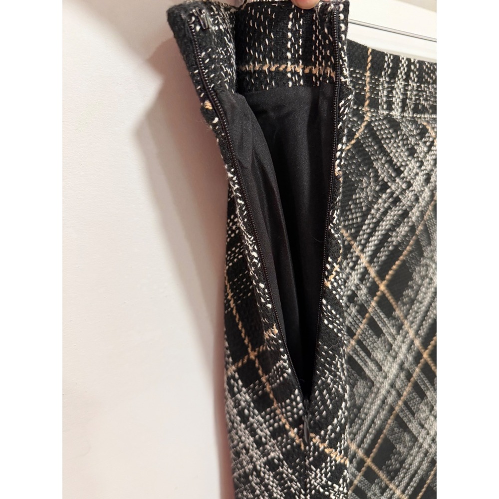 Ann Taylor Factory Plaid Tweed Midi Skirt Black Tan A-Line Lined Size 14 NWT - Picture 3 of 6
